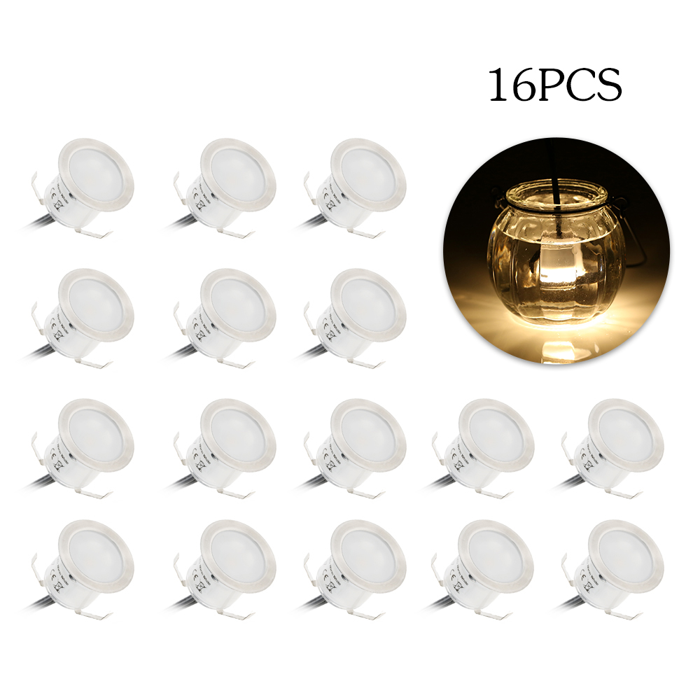 Ground Light Recessed - 16個入り 0.6W高輝度埋め込み式LEDデッキライト 防水IP67 地中埋込型屋外景観LED照明 階段用