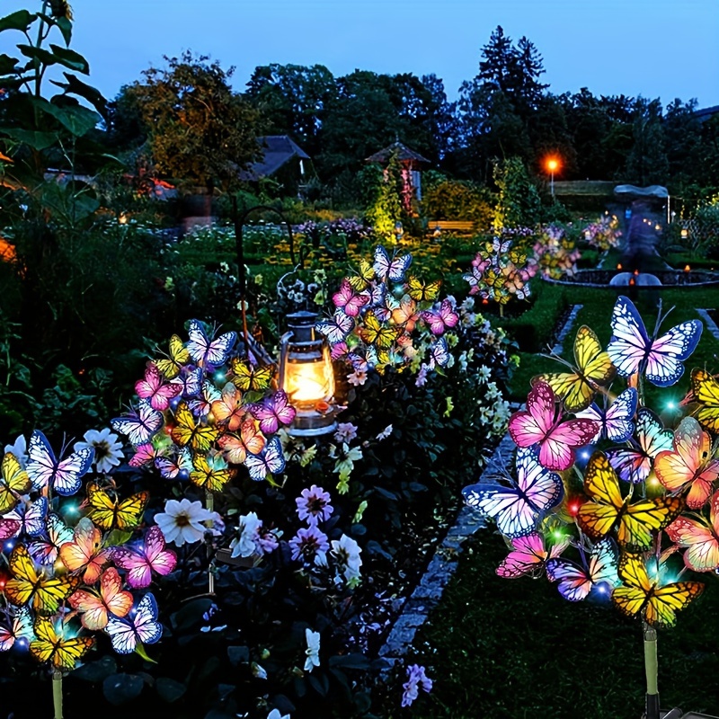 Solar Path Light - ソーラー LED バタフライガーデンライト防水カラフルな屋外芝生パスランプ庭パティオフェスティバルクリスマス屋根装飾用