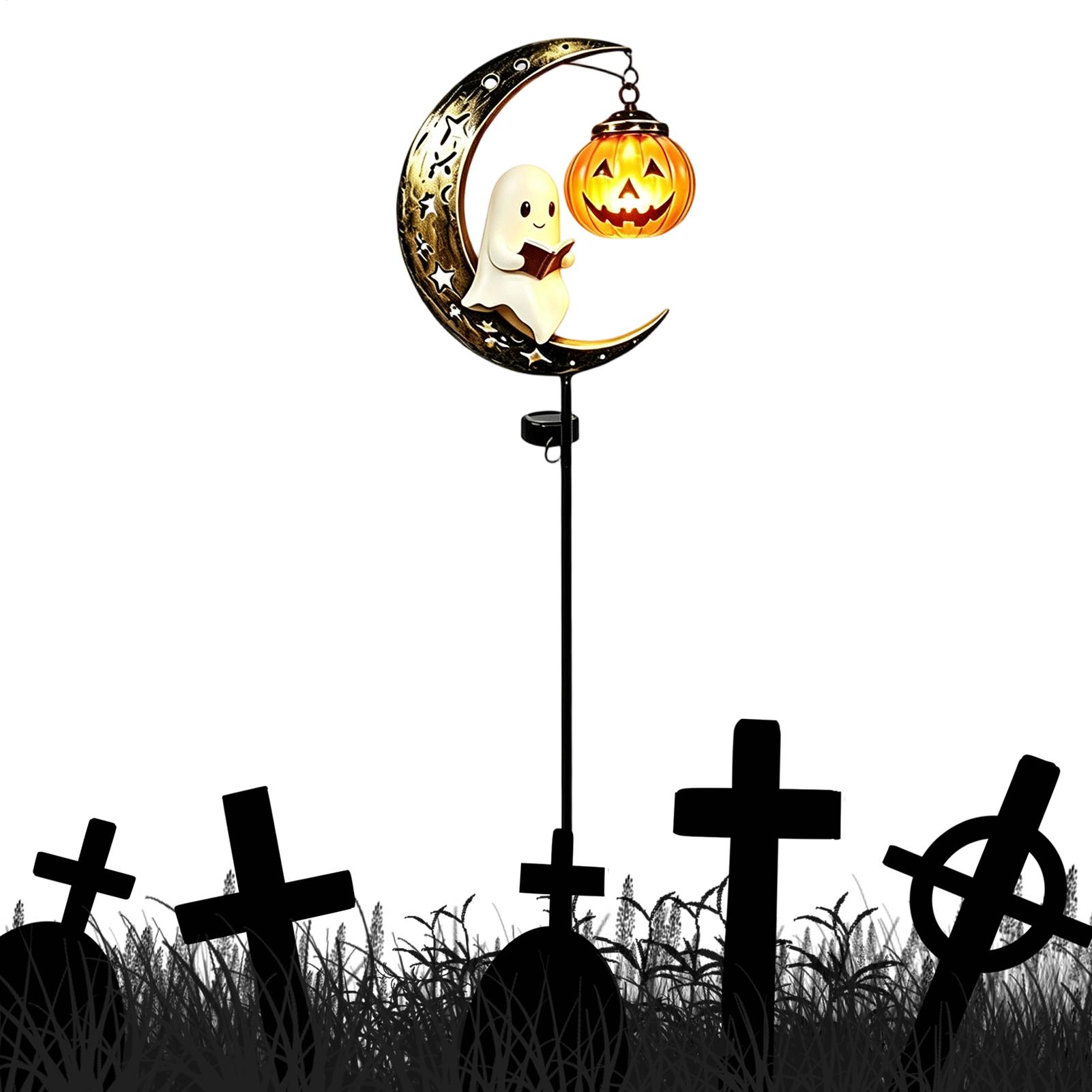 Solar Path Light - ハロウィンガーデンステークライト、金属製防水ゴーストパスランプ、ソーラーパンプキンガーデンデコレーション、庭、パティオ、ポーチ、通路、屋外用