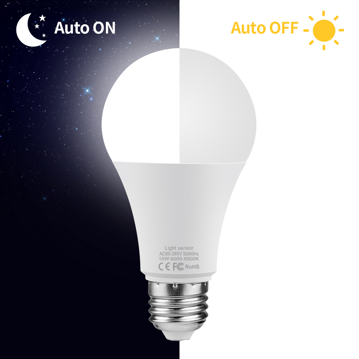 Dusk To Dawn Bulb - 15 ワット E27 LED 夕暮れから夜明けまでナイトライト電球光センサースマートランプ自動オン/オフスイッチポーチ階段庭家の装飾