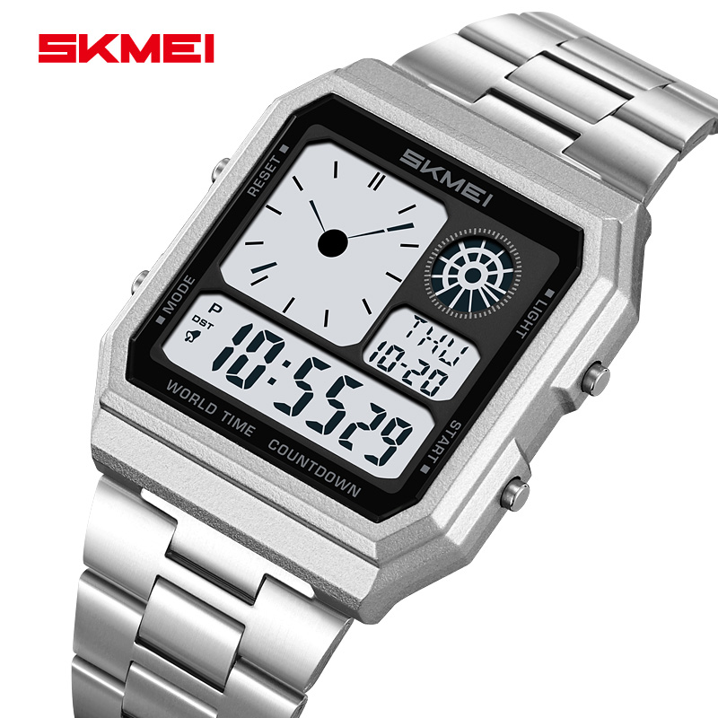 Outdoor Lighting Led Strip - Skmei-男性と女性のためのステンレス鋼ストリップ腕時計、電子デジタル時計、防水、アウトドアスポーツ、世界、2353