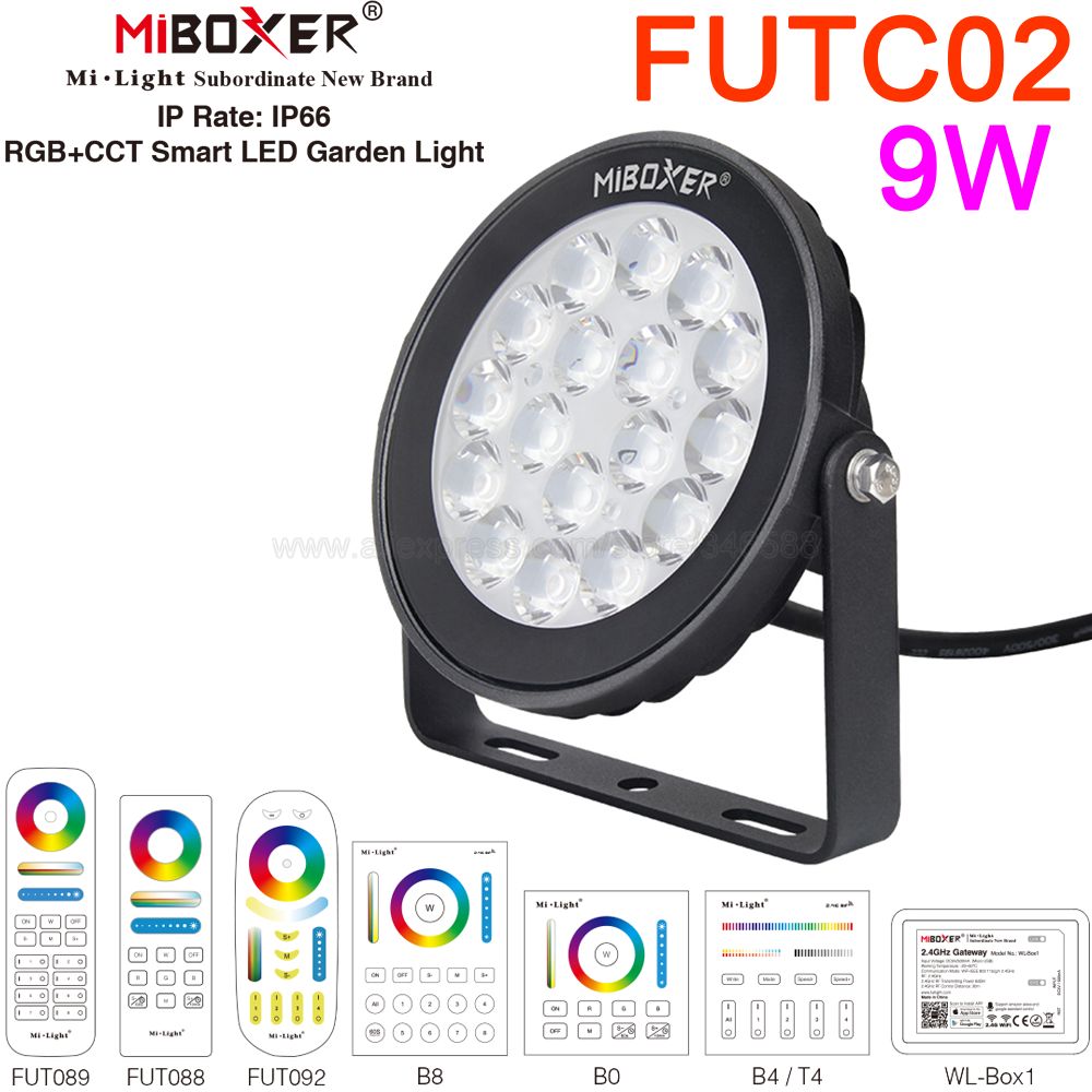 Outdoor Lighting Zigbee - Miboxer-LEDガーデンライト,防水,rgb ct,未来的c02,屋外芝生ランプ,2.4g rfリモート,wifiアプリ,alexa音声制御,9w,ac 110v,220v