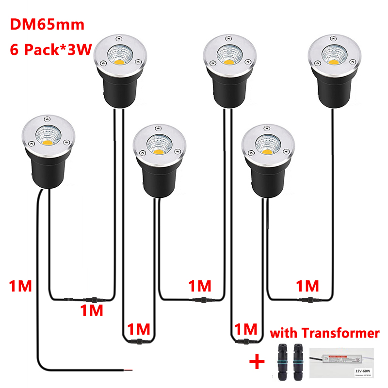 Ground Light Recessed - IP67防水LED埋め込みライトDC12V低電圧、変圧器付き、1Mプレ接続防水ケーブル、屋外埋め込み式