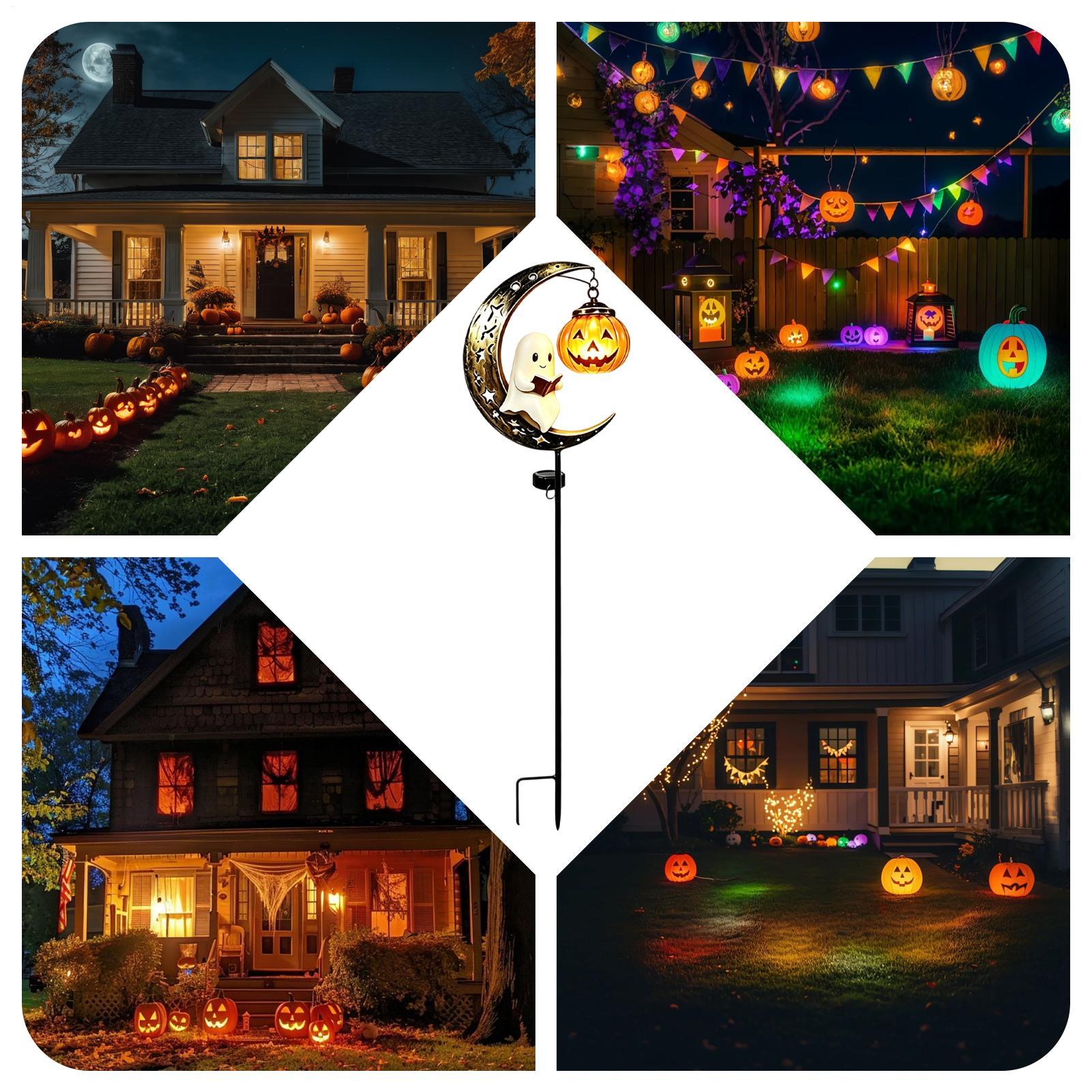 Solar Path Light - ハロウィンソーラーガーデンステークライト、金属製防水ゴーストパスランプ、ソーラーパンプキンガーデンデコレーション、庭、パティオ、ポーチ、通路用