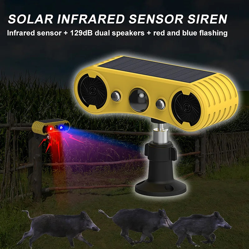Outdoor Lighting Transformer - ソーラーモーションセンサーアラームLED赤＆青ストロボライト18650バッテリー屋外動物撃退装置運転セキュリティ警告システム