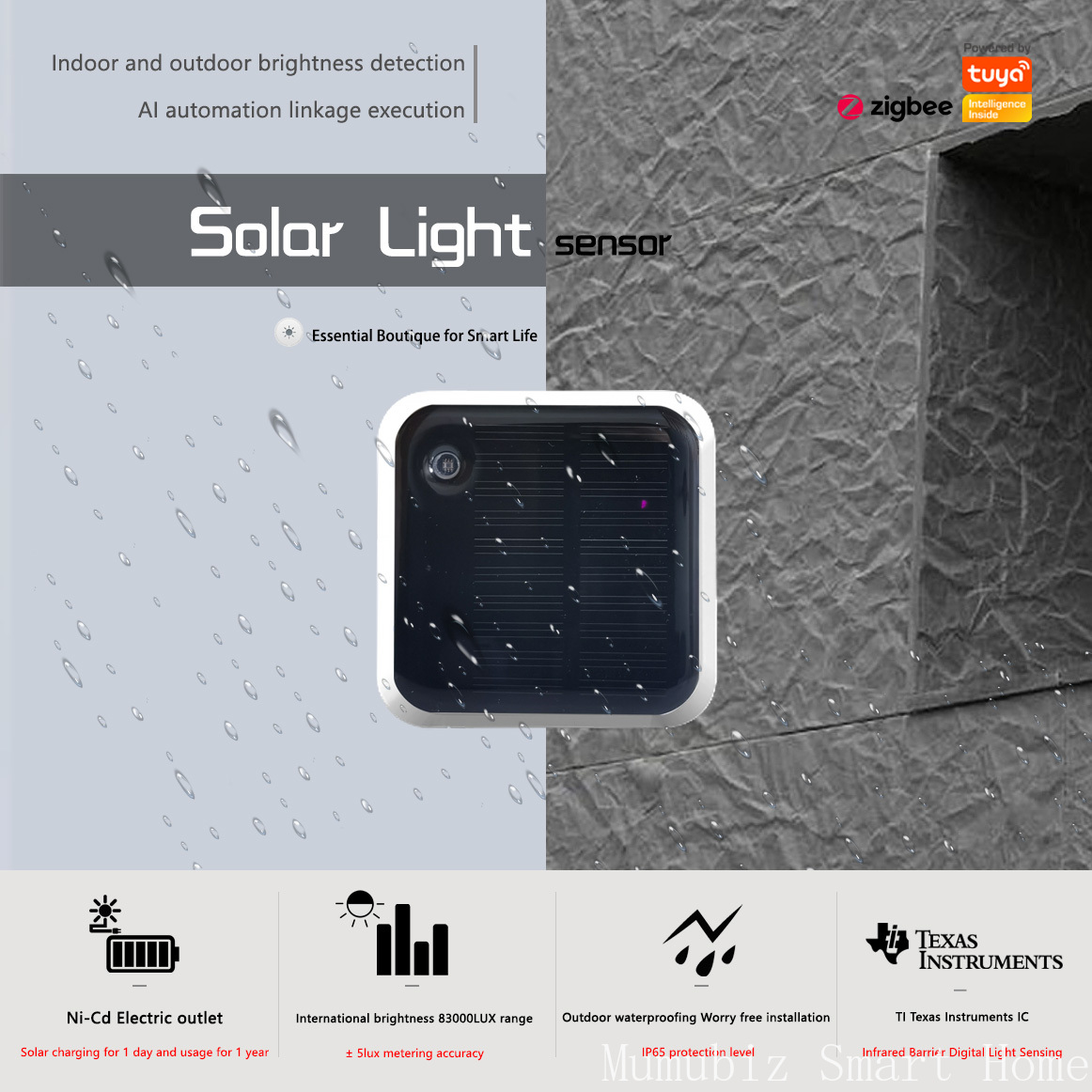 Outdoor Lighting Zigbee - Tuya Zigbee ソーラーライトセンサー - IP65 防水屋外輝度検出器、リアルタイム輝度モニタリング、簡単インストール