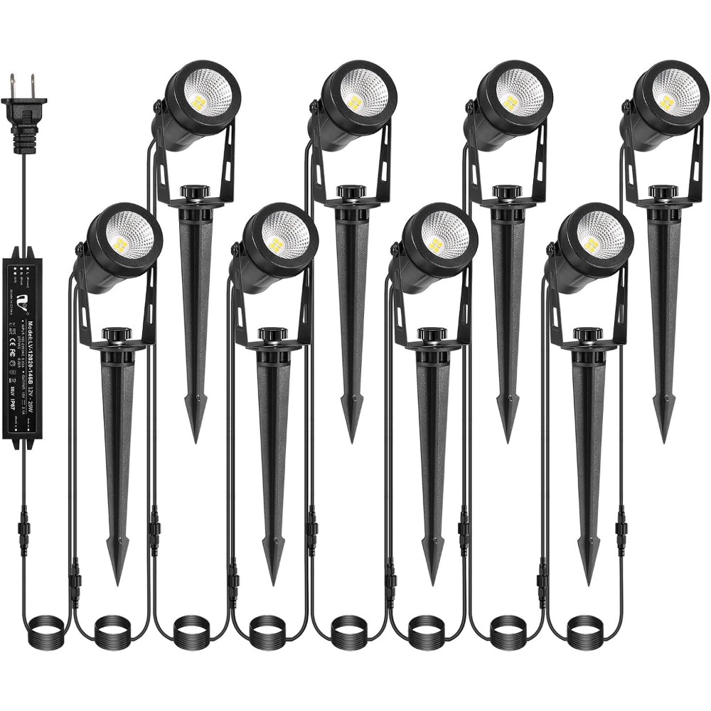 Outdoor Lighting Transformer - 8個入り屋外スポットライト、変圧器付き、12Vウォームホワイト防水アップライト、庭、家、通路、木、プール用