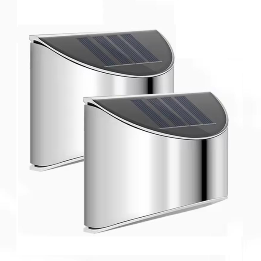 Outdoor Lighting Lux - 2 個ソーラーガーデンライトステンレス鋼中庭壁ランプ防水屋外照明緊急パティオステップガーデンフェンスストリート