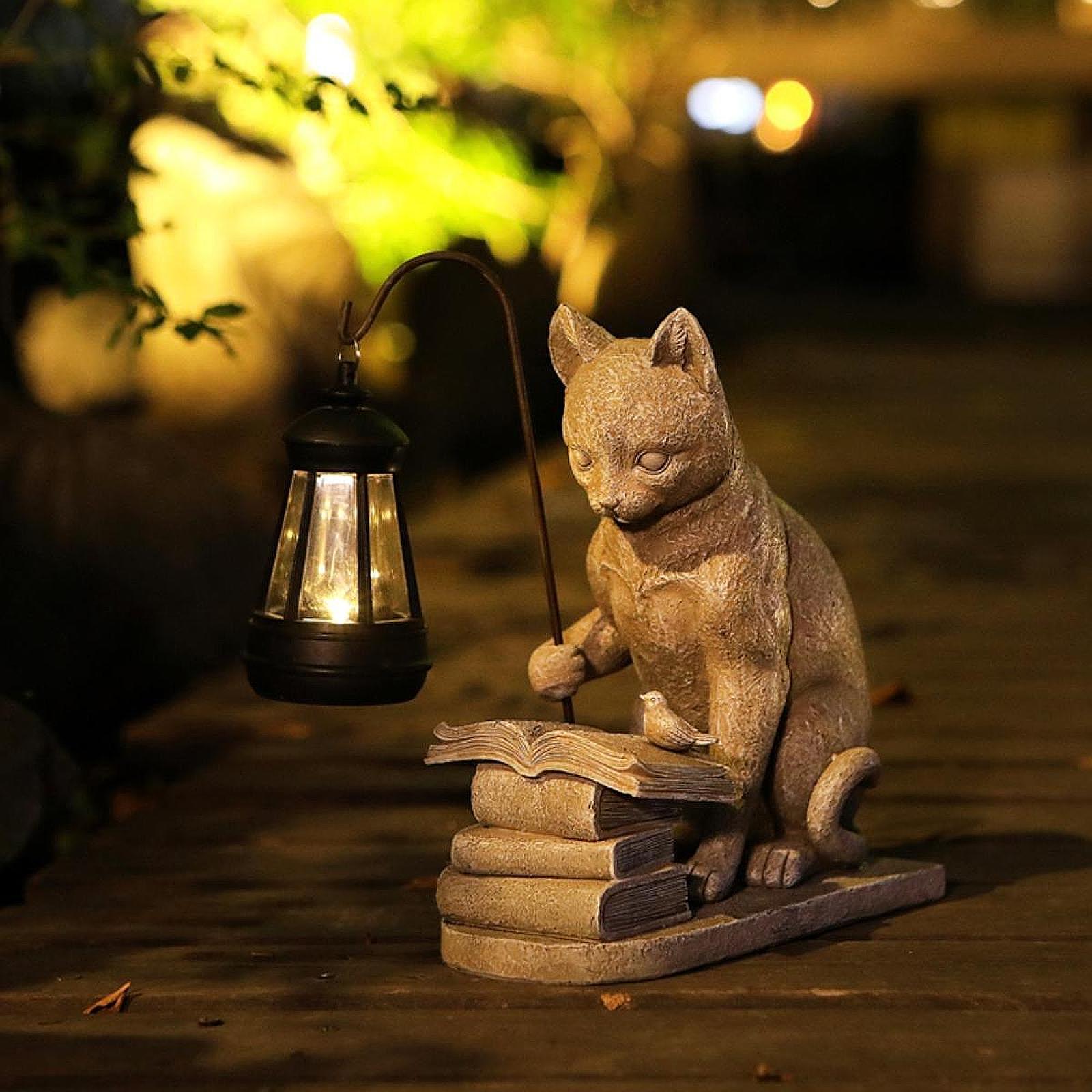 Solar Path Light - 猫ソーラーガーデンミニスタチュー彫刻ソーラーランプライト樹脂クリエイティブアート装飾屋外装飾品庭バルコニー通路用