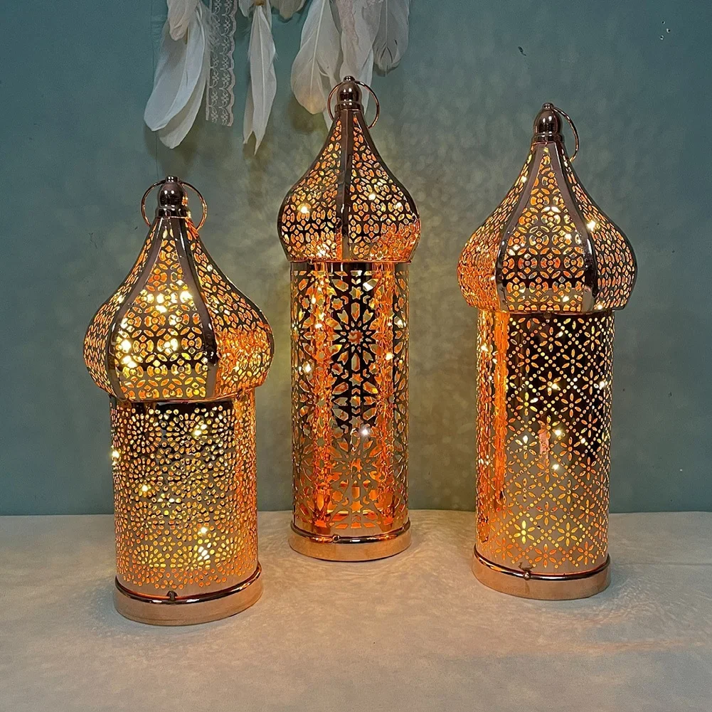 Outdoor Lighting Art - モロッコの金色の中空鉄のランタン,ラマダンの家の装飾,光の装飾,吊り下げランプ,屋外の庭,庭の芸術の装飾