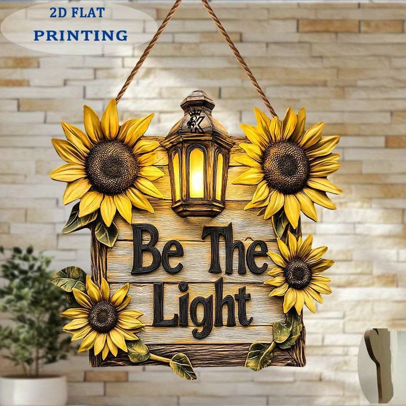 Outdoor Lighting Quotes - 1PC 2Dフラットプリントひまわりランタン木製サイン「Be The Light」の言葉入り、屋外壁掛け装飾、ホームガーデンホリデーギフト