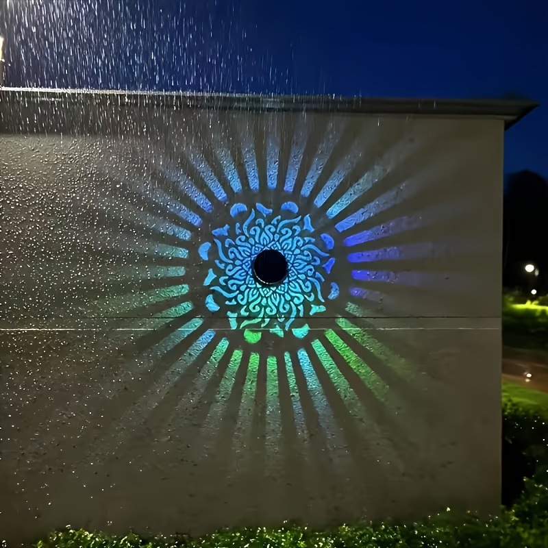 Outdoor Lighting Lux - ソーラーLEDウォールライトマンダラプロジェクションランタン防水屋外中庭装飾ランプソーラーハンギングランタンガーデン用