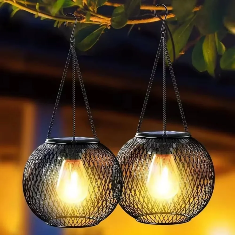 Outdoor Lighting Art - ソーラーランタン アイアンアート 屋外用 球形 吊り下げ式 防水