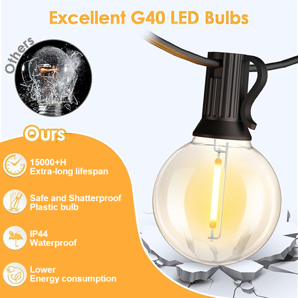 G40 LED 屋外ストリングライト LED 防水飛散防止グ - Outdoor Lighting Bollards のレビューと価格