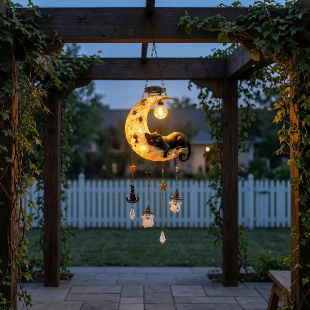 耐候性屋外ガーデンアートソーラームーンブラックキャットウィン - Outdoor Lighting Art のレビューと価格