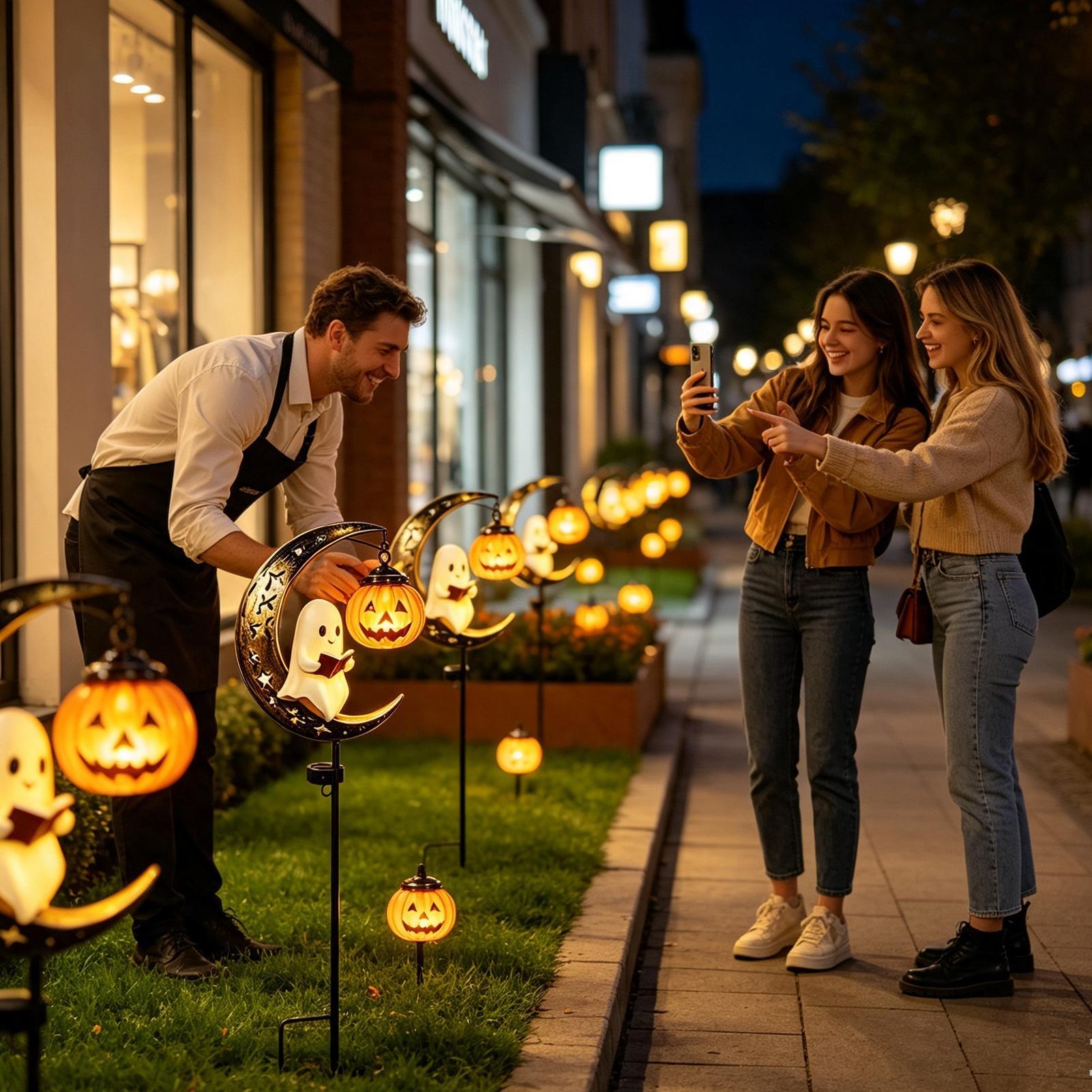 ハロウィンソーラーガーデンステークライト、金属製防水ゴースト - Solar Path Light のレビューと価格