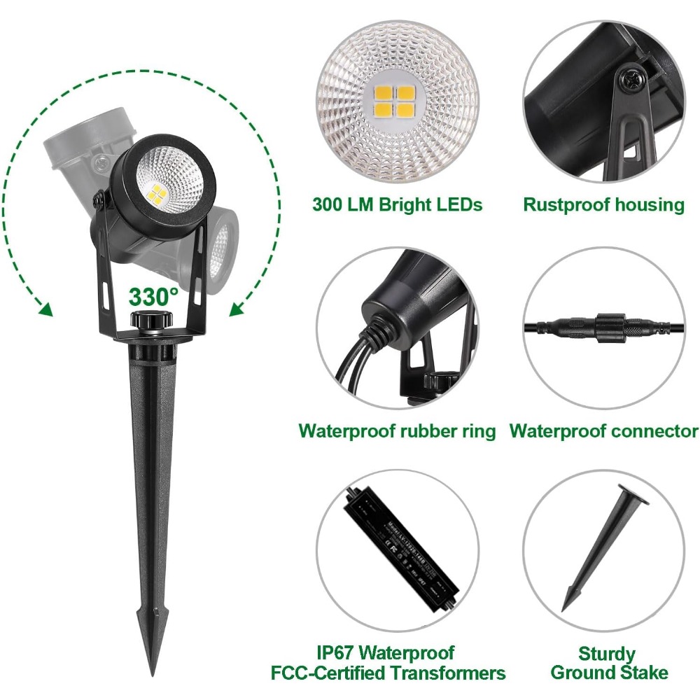 8個入り屋外スポットライト、変圧器付き、12Vウォームホワイ - Outdoor Lighting Transformer のレビューと価格