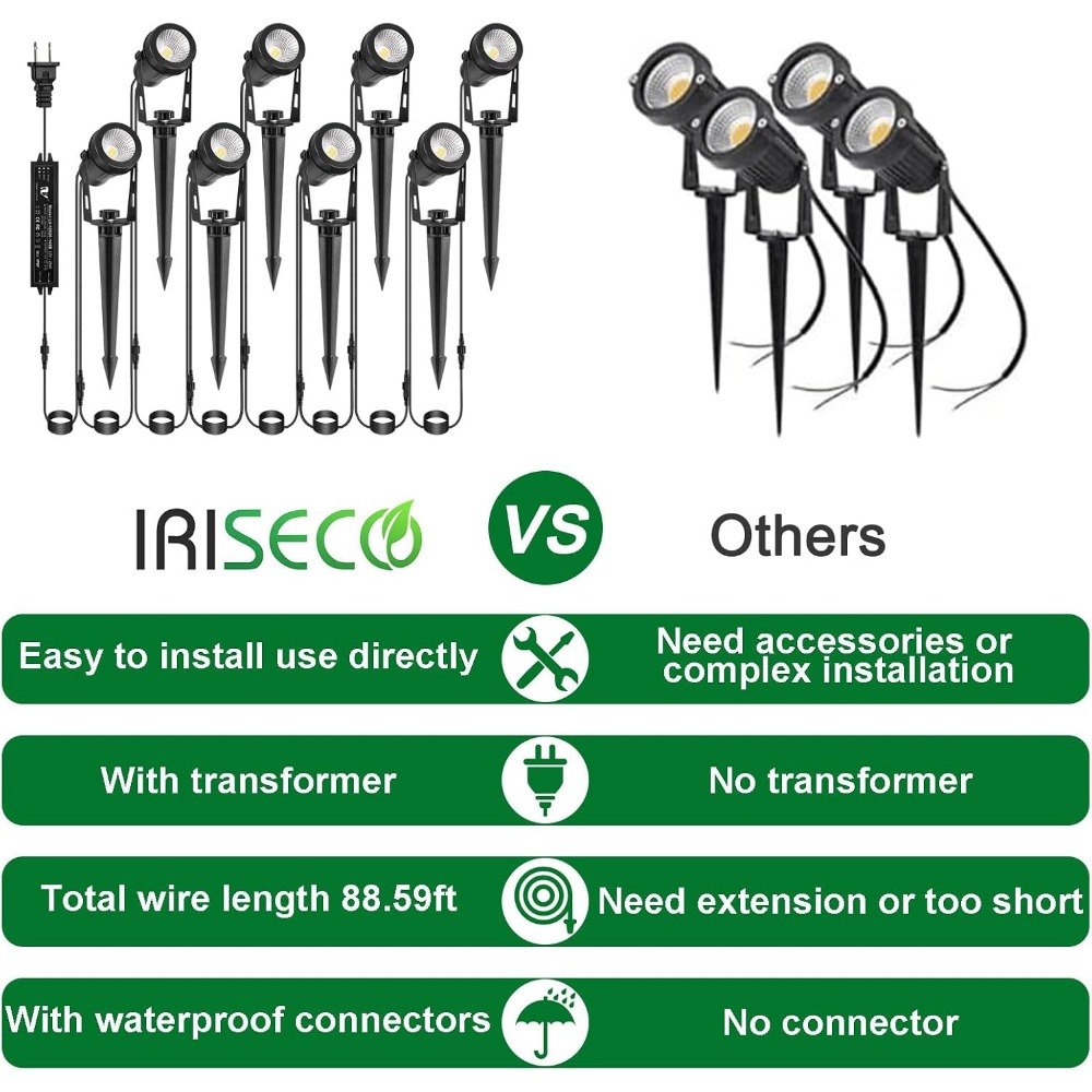 8個入り屋外スポットライト、変圧器付き、12Vウォームホワイ - Outdoor Lighting Transformer のレビューと価格