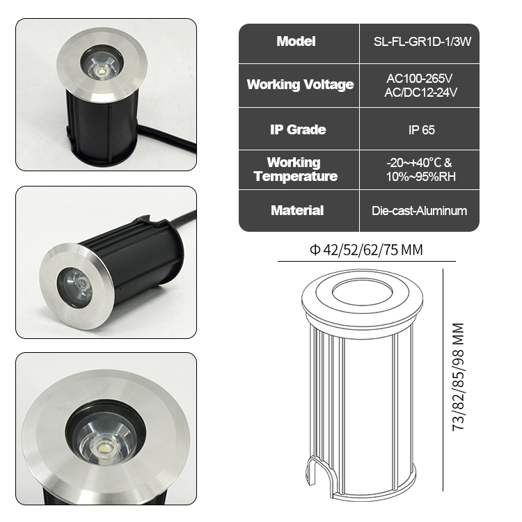 1W/3W DC12v IP65 防水 LED ランドスケー - Ground Light Recessed のレビューと価格