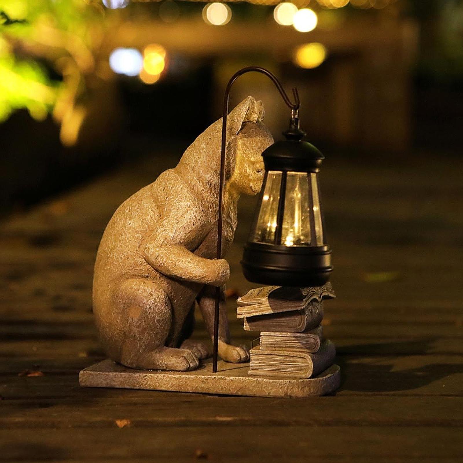 猫ソーラーガーデンミニスタチュー彫刻ソーラーランプライト樹脂 - Solar Path Light のレビューと価格