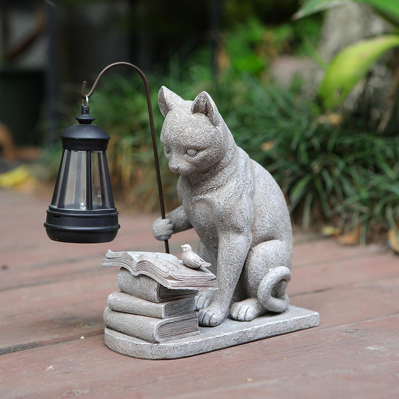 猫ソーラーガーデンミニスタチュー彫刻ソーラーランプライト樹脂 - Solar Path Light のレビューと価格