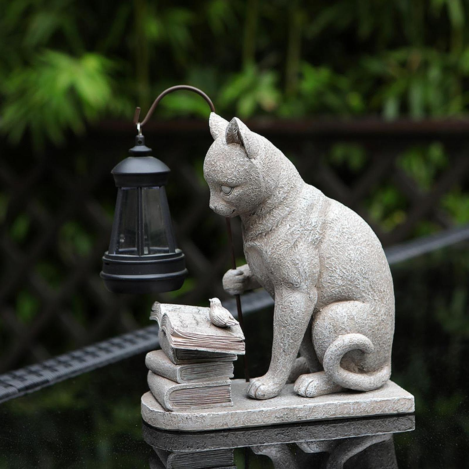 猫ソーラーガーデンミニスタチュー彫刻ソーラーランプライト樹脂 - Solar Path Light のレビューと価格