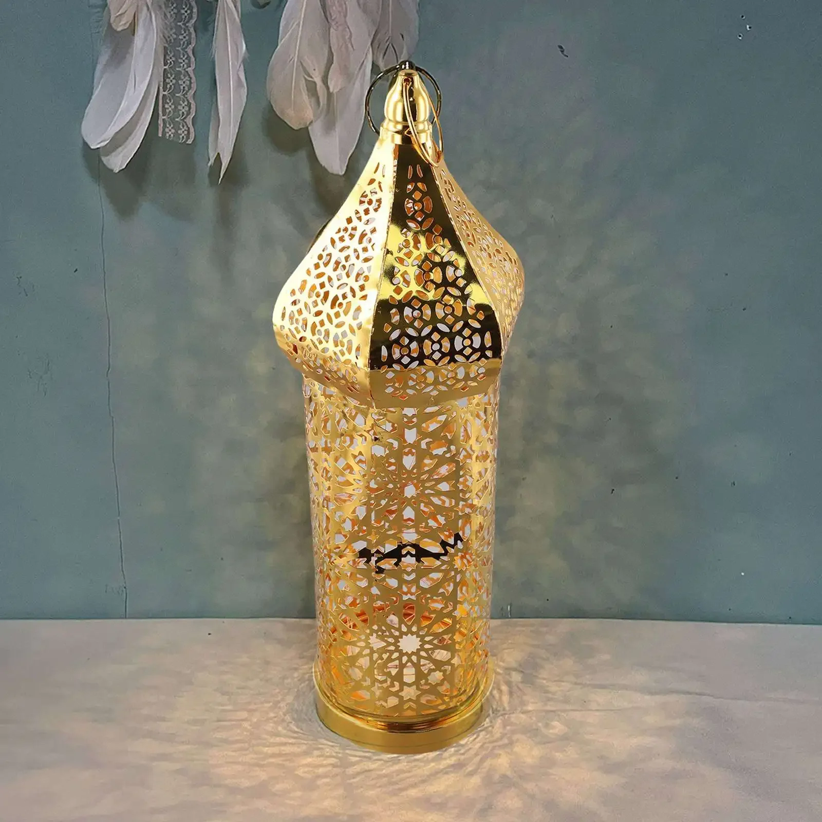 モロッコの金色の中空鉄のランタン,ラマダンの家の装飾,光の装 - Outdoor Lighting Art のレビューと価格