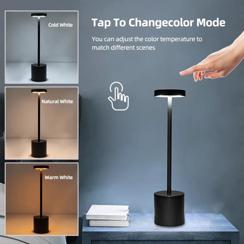LED充電式タッチメタルテーブルランプ3色ベッドサイドコード - Outdoor Lighting Art のレビューと価格