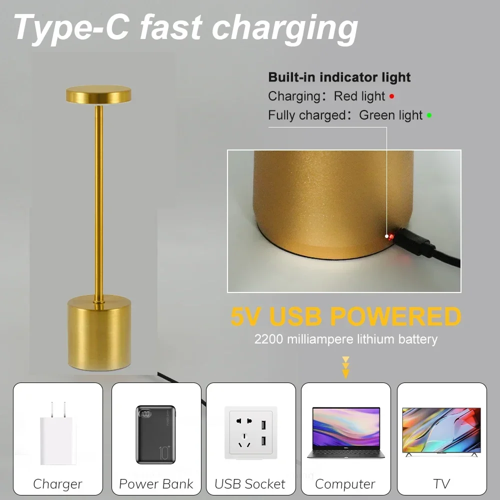 LED充電式タッチメタルテーブルランプ3色ベッドサイドコード - Outdoor Lighting Art のレビューと価格
