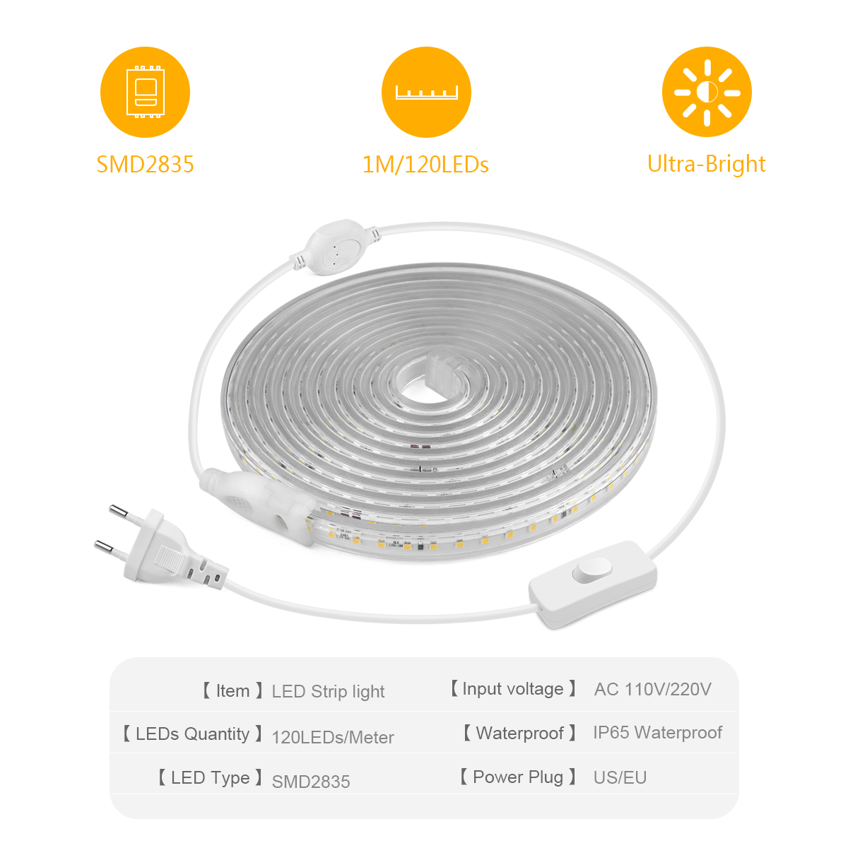 高輝度 LED ストリップライト 2835 防水 110V  - Outdoor Lighting Led Strip のレビューと価格