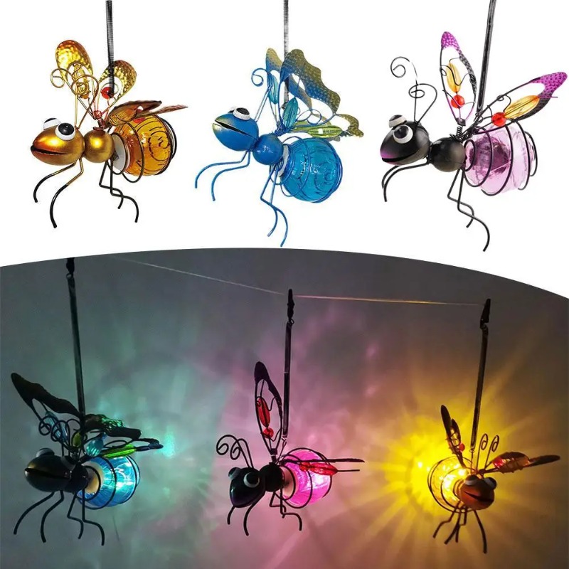 ソーラー鉄製昆虫像 LED フェアリーライト付き屋外防水吊り - Outdoor Lighting Art のレビューと価格