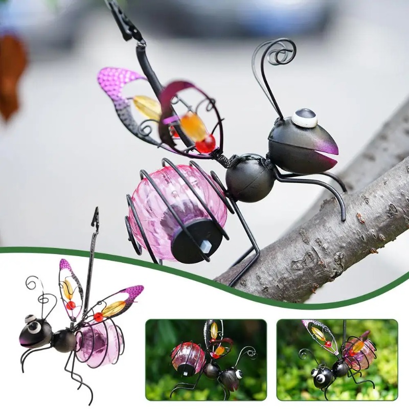 ソーラー鉄製昆虫像 LED フェアリーライト付き屋外防水吊り - Outdoor Lighting Art のレビューと価格
