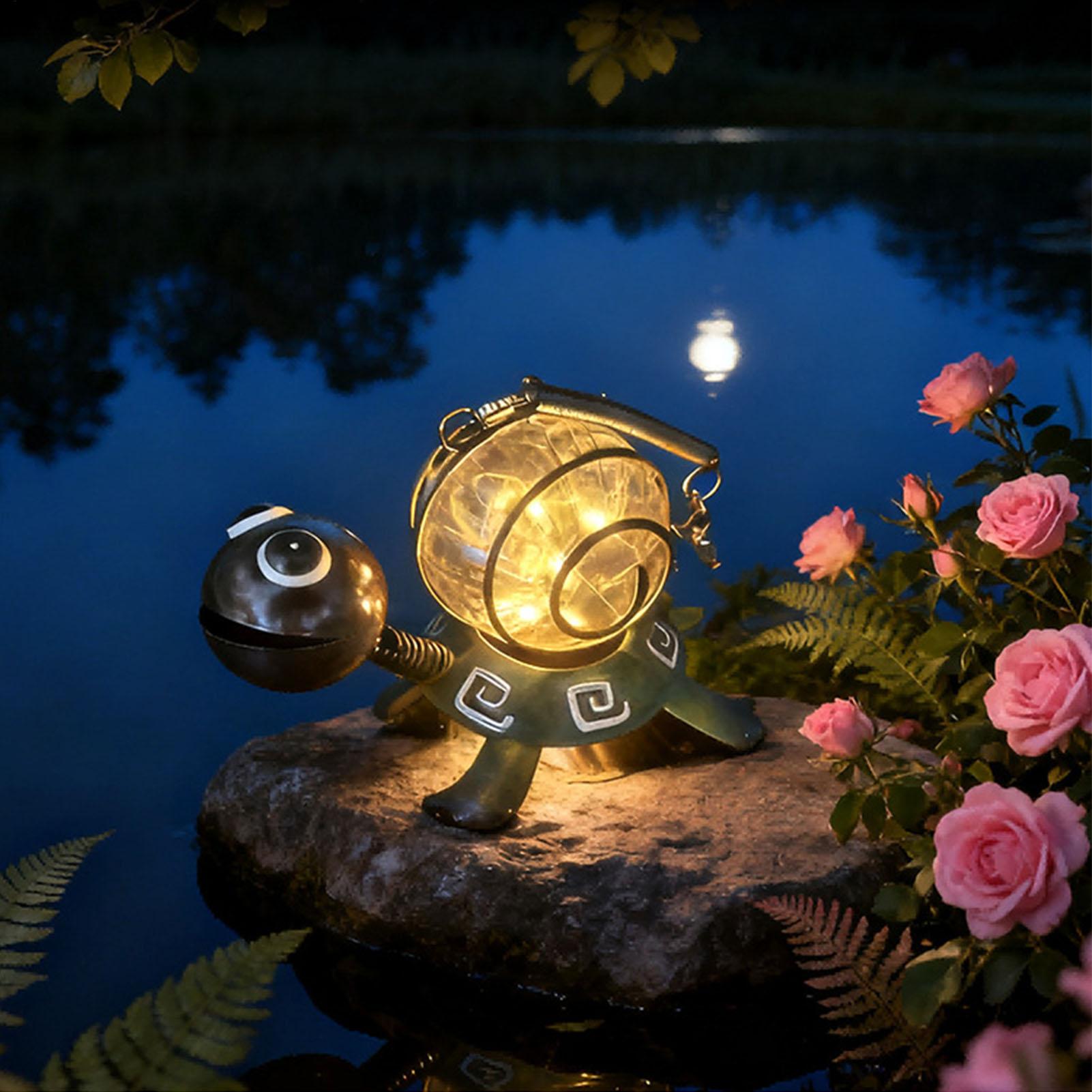 ソーラータートルガーデンスタチュー防水金属製のカメの形をした - Solar Path Light のレビューと価格